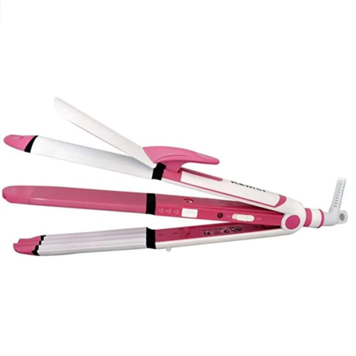 Kemei KM-1291: 3-in-1 Professional Hair Styler (Straighten, Curl, & Crimp)